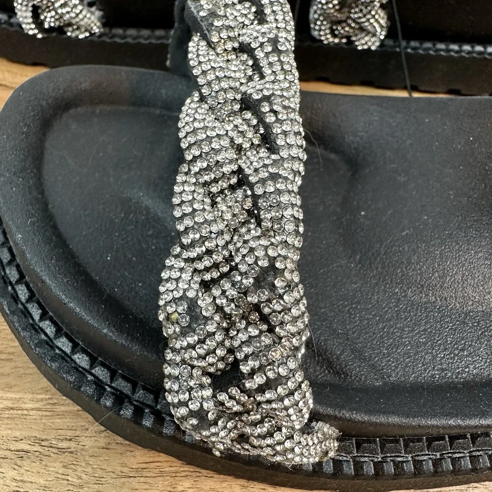 New NWOB‎ Azalea Wang Nikolina Braided Rhinestone Platform Slides Sandals Size 7